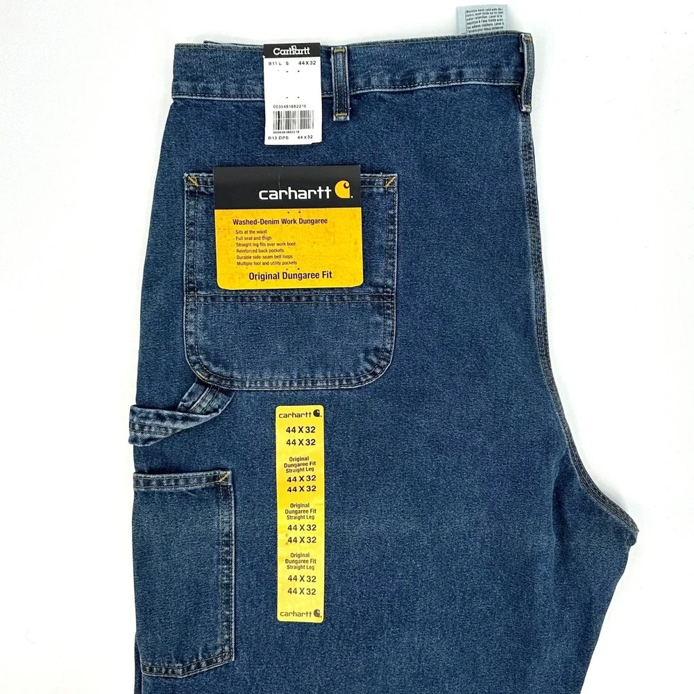 NWT Vntg Carhartt Mens 44x32 Washed Denim Work Dungaree Pants Original‎ Fit Blue